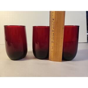 3 Vintage Anchor Hocking Ruby Red Glass Roly Poly Childs Tumblers 3.5" Tall